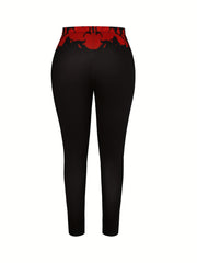  Halloween Goth Leggings Floral Skull Print High Rise Leggings