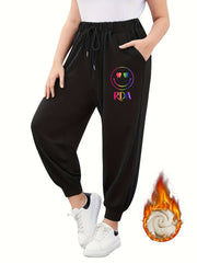  Ombre Smiling Face & Letter Graphic Fleece Lined Joggers