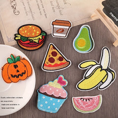 8pcs Food Embroidery Patches Pizza Hamburger Banana Watermelon Sew DIY