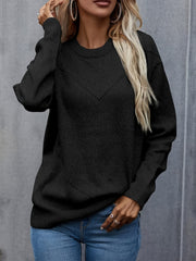  Casual Sweater Women's Plus Solid Jacquard Long Sleeve Round Neck