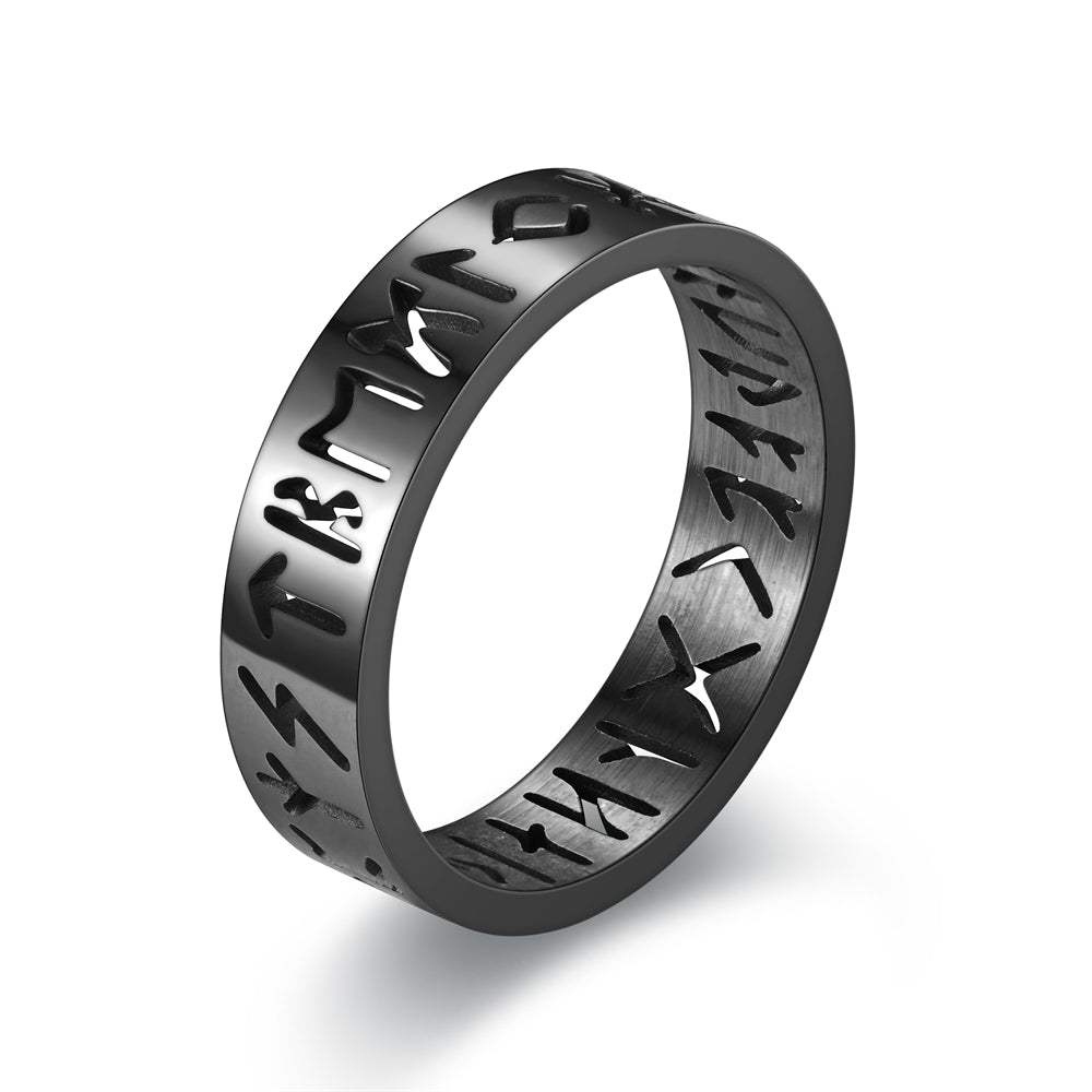 Minimalist Men's Hollow Viking Rune Stainless Steel Ring