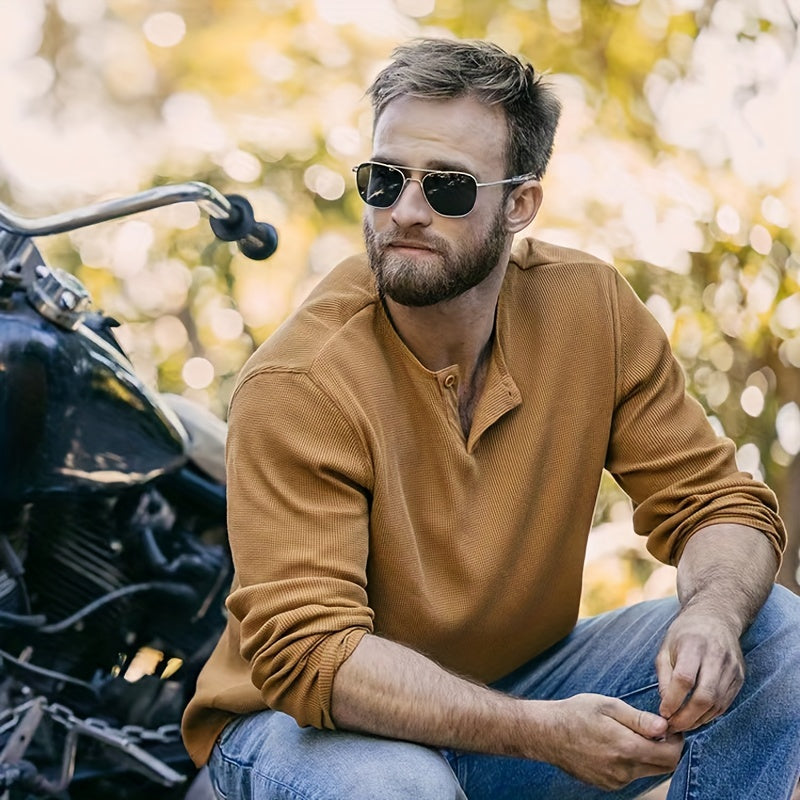 Men's Metal Frame Sunglasses with Tempered Glass Lenses