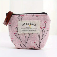 Flower Pattern Coin Purse Canvas Zipper Pouch Clutch