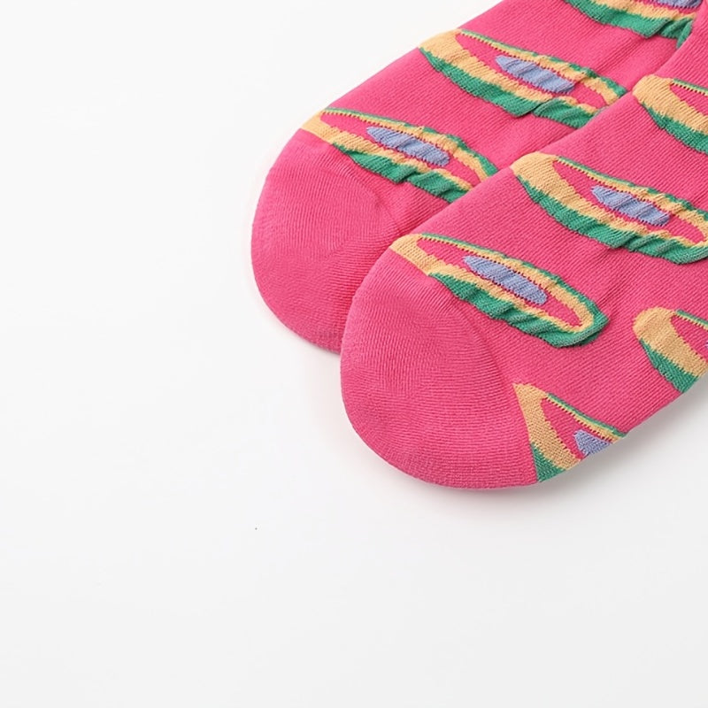 3 Pairs Colorblock 3D Textured Socks Breathable All match Women's Stockings