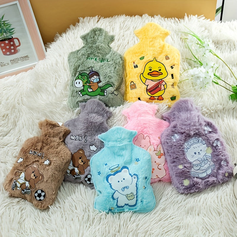 Cartoon Hot Water Bag w/ Plush Cover for Autumn & Winter