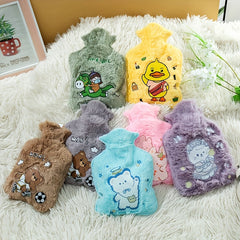 Cartoon Hot Water Bag w/ Plush Cover for Autumn & Winter