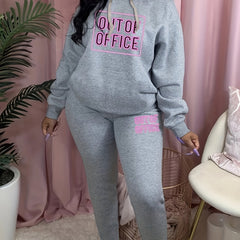  Art Letter Print Hooded Sweatshirt & Sweatpants Set