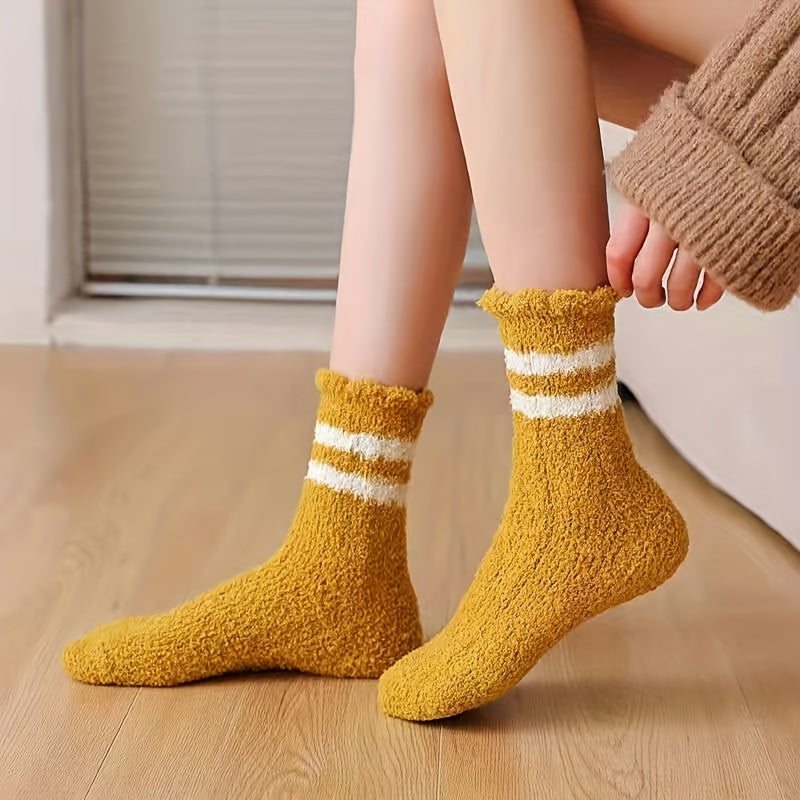 2 Pairs Striped Fuzzy Socks Warm Women's Stockings