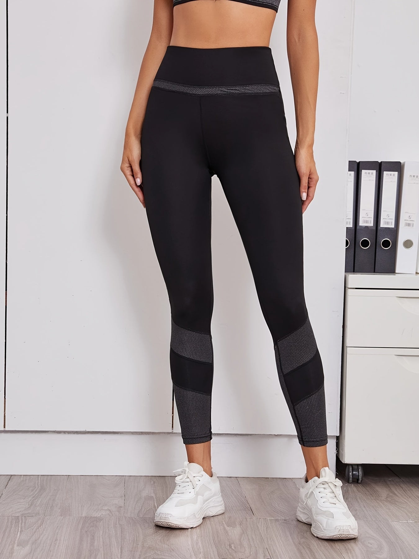 Stretchy Stitching Yoga Leggings Contrast Cropped Sports Pants