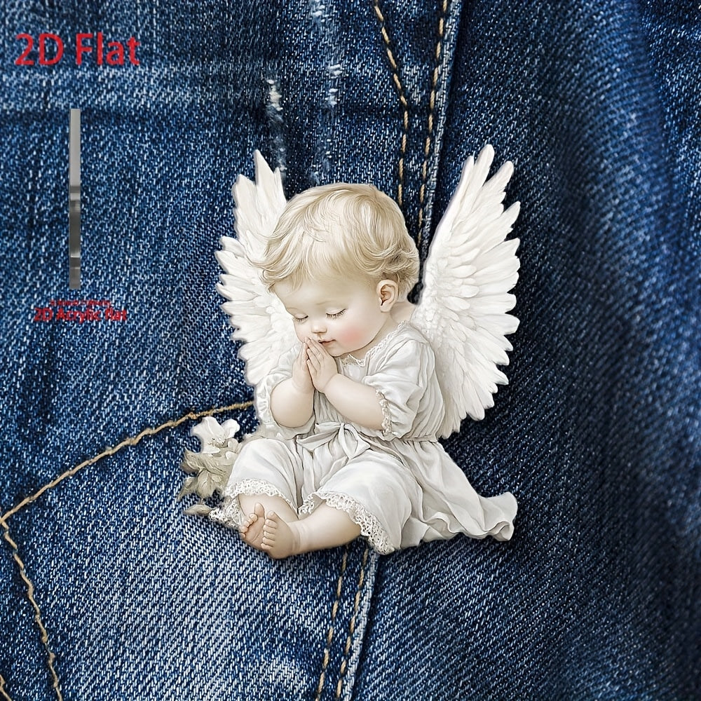2D Acrylic Angel Brooch with Floral Accents Mixed Colors Pin