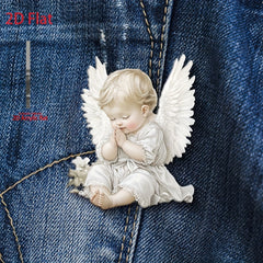 2D Acrylic Angel Brooch with Floral Accents Mixed Colors Pin