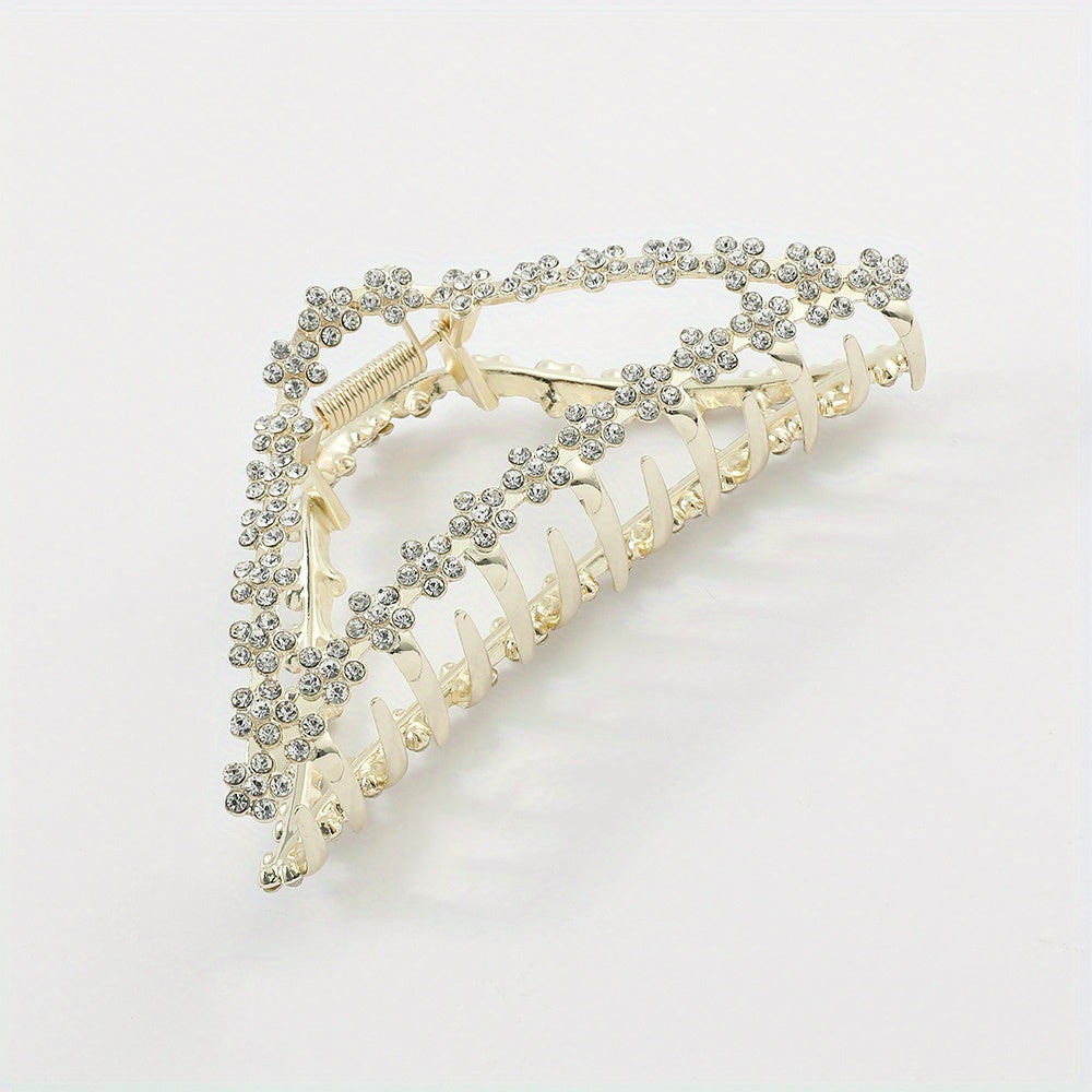 Triangle Shape Hair Claw Faux Pearl Rhinestone Ponytail Holder