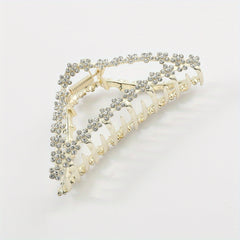 Triangle Shape Hair Claw Faux Pearl Rhinestone Ponytail Holder