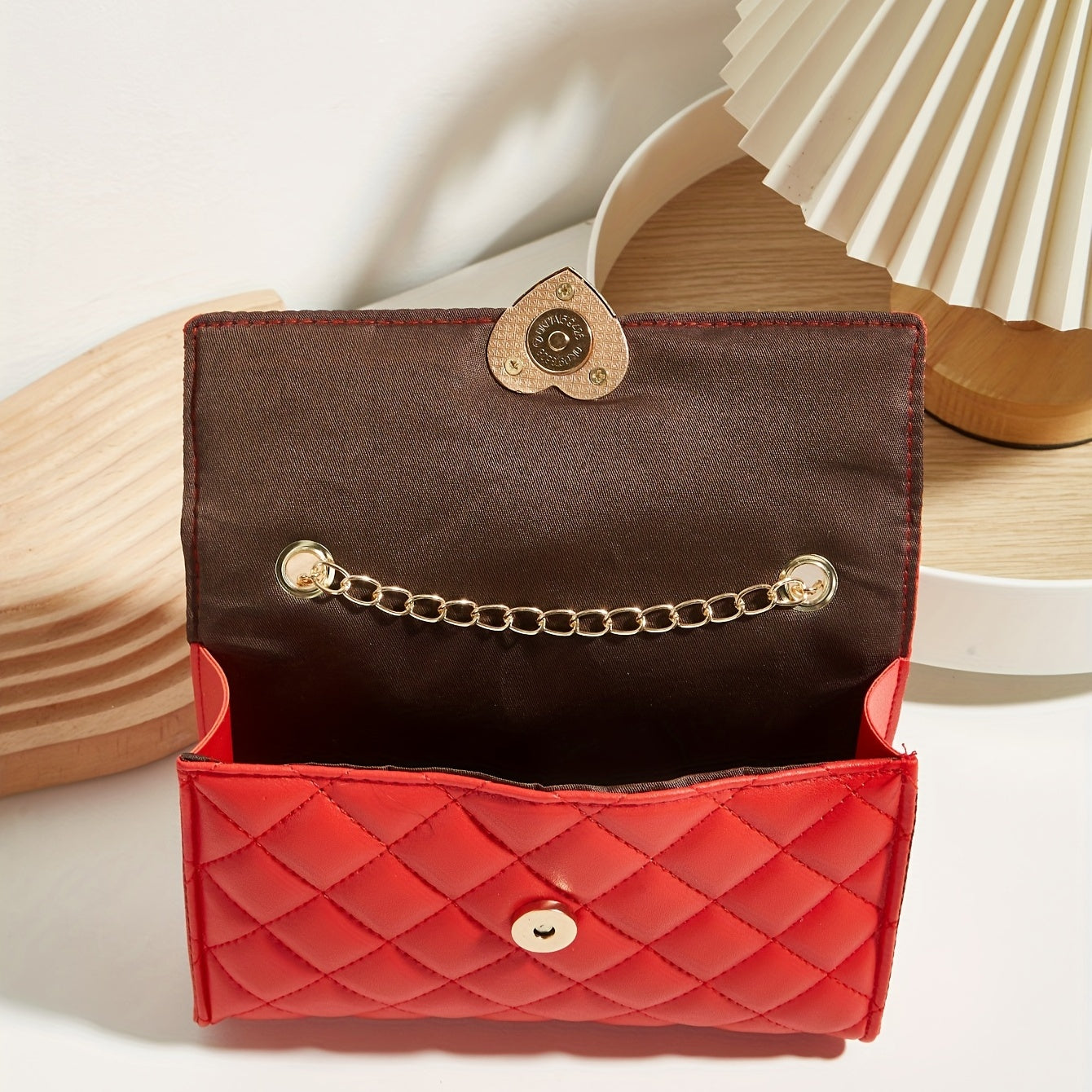 Argyle Quilted Crossbody Bag Heart Flap Purse