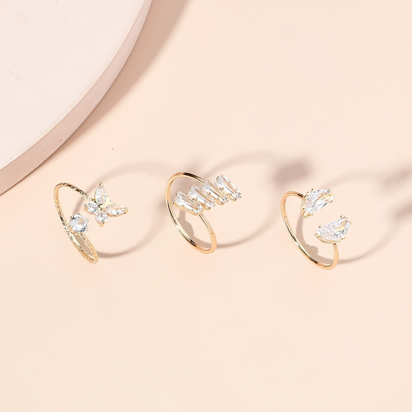 Zircon Butterfly Ring Set Silver Plated Moon Lightning Women's Ring