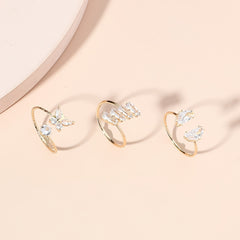 Zircon Butterfly Ring Set Silver Plated Moon Lightning Women's Ring
