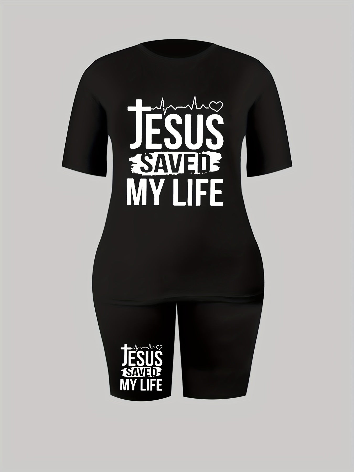  Graphic Tee & Stretch Shorts Two Piece Outfit Set