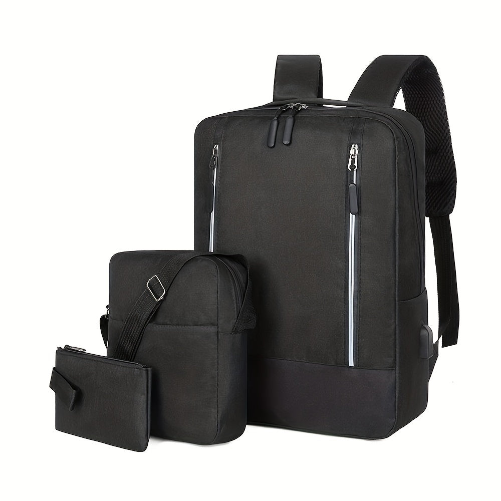3pcs Backpack Crossbody Bag And Pen Bag Set Men's Three piece Computer Bag