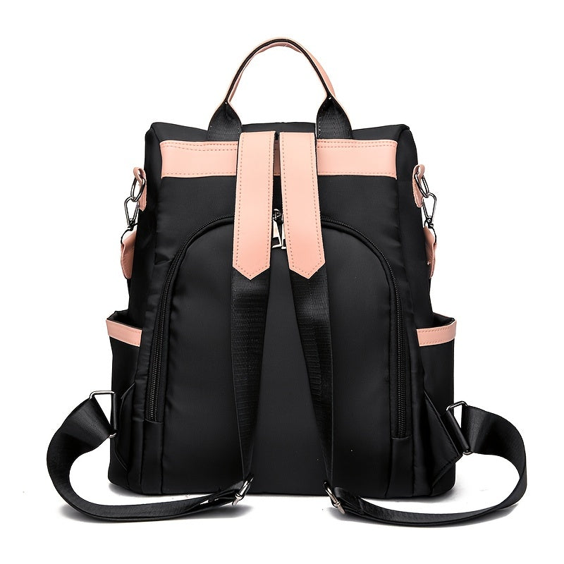 Colorblock Backpack Stylish Zipper Shoulder Bag Functional Bookbag