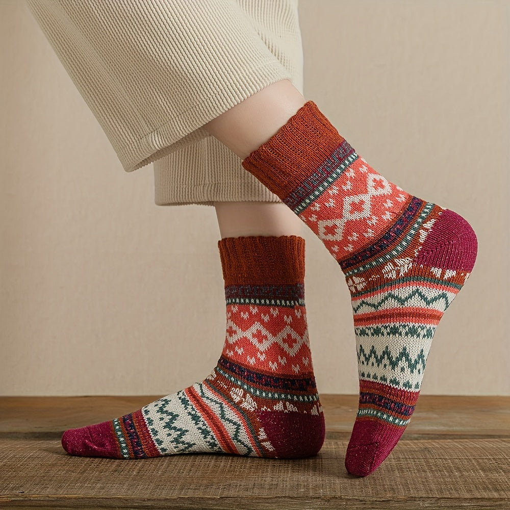 Geometric Pattern Colorblock Socks for Women