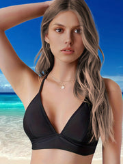 High Strech V Neck Lingerie Bra Solid Swimsuit Top