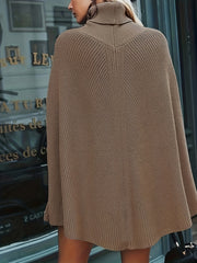 Solid Turtle Neck Split Sleeve Oversized Sweater