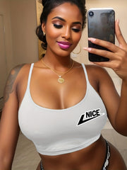 Letter Print Cami Sleep Tops Crew Neck Sleeveless Top