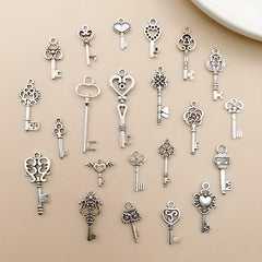 20pcs Antique Silver Key Shape Charms Pendants for DIY Necklace Bracelets