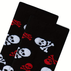 6 Pairs Halloween Skull & Pumpkin Print Funny Mid Tube Socks Women's Stockings