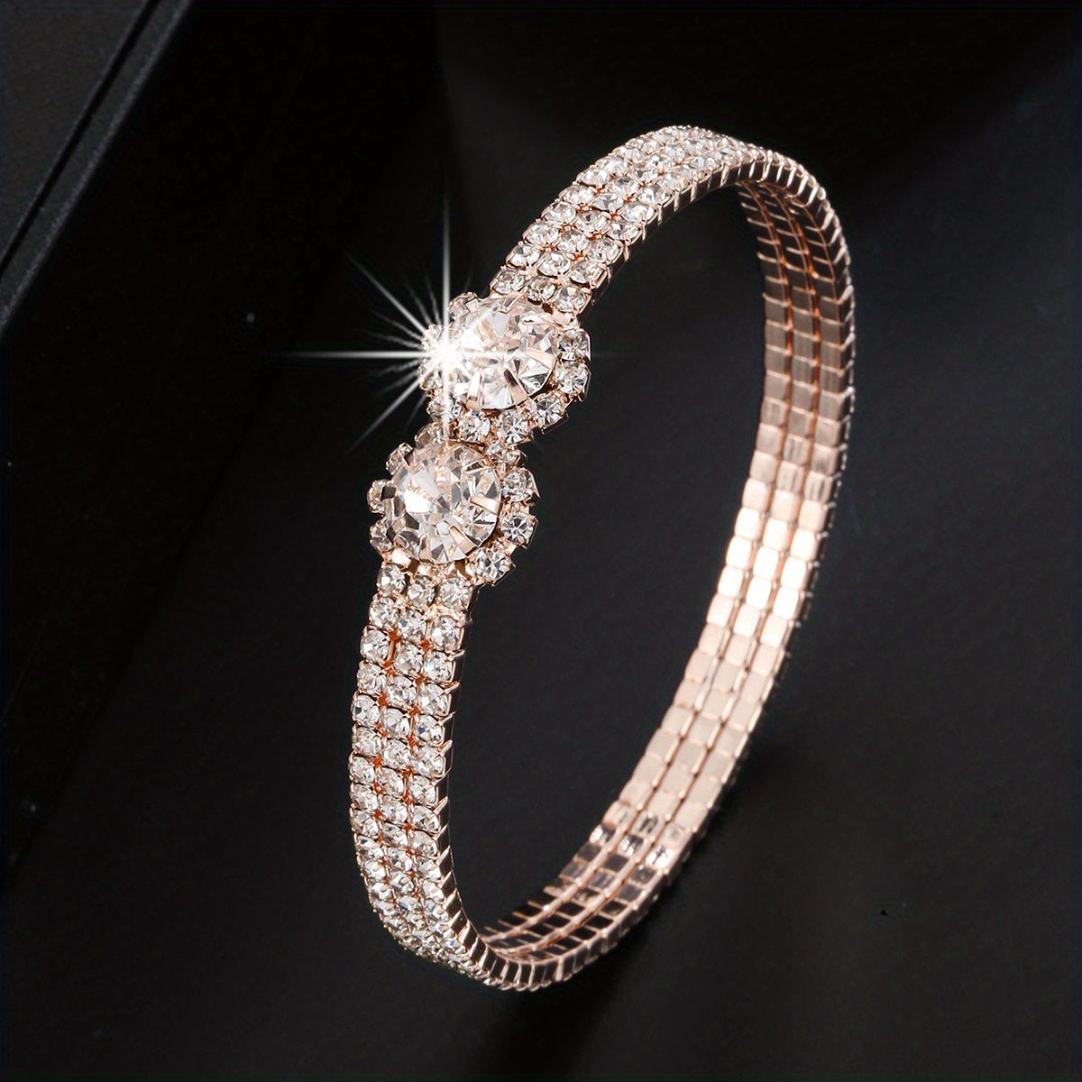 18K Plated Zircon Bangle Rhinestone Bracelet Wedding Jewelry