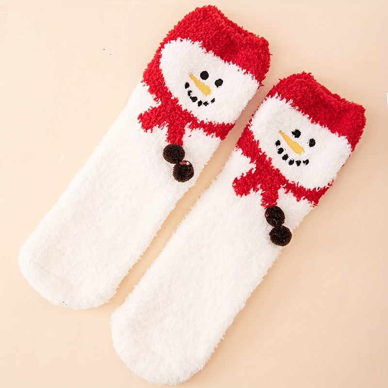 Christmas Print Socks Comfy & Fuzzy Mid Tube Socks Women's Stockings