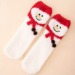 Christmas Print Socks Comfy & Fuzzy Mid Tube Socks Women's Stockings