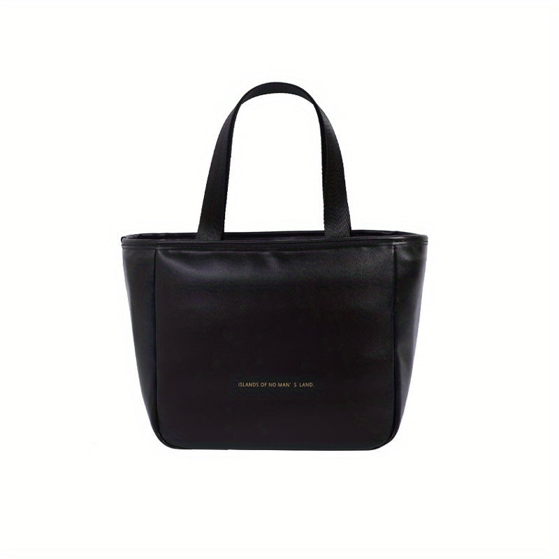 Solid Letter Print Lunch Handbag Lightweight PU Portable Insulation Lunch Box