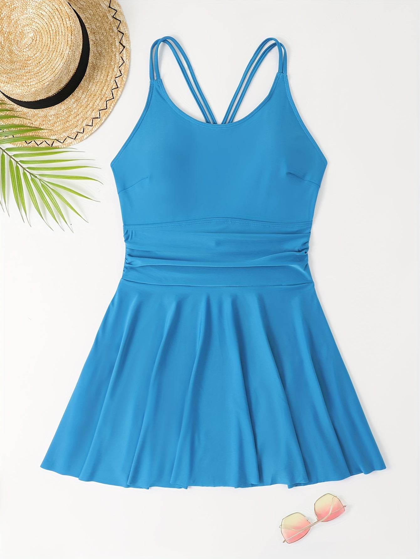  Lace Up Back Ruched One Piece Swimsuit