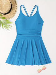  Lace Up Back Ruched One Piece Swimsuit