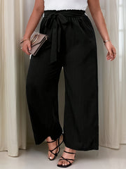  Solid Ribbed Wide Leg Trousers With Belt