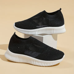 Women's Rhinestone Decor Slip On Sneakers Lightweight Low Top Shoes