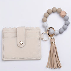 Leopard Print Tassel Wallet Keychain Silicone Beaded Bracelet