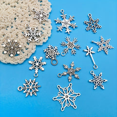 14pcs Alloy Antique Snowflake Pendants DIY Earrings Bracelet Necklace Set