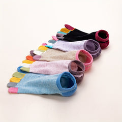 5 Pairs Colorblock Five Finger Socks Soft & Lightweight Low Cut Ankle Socks