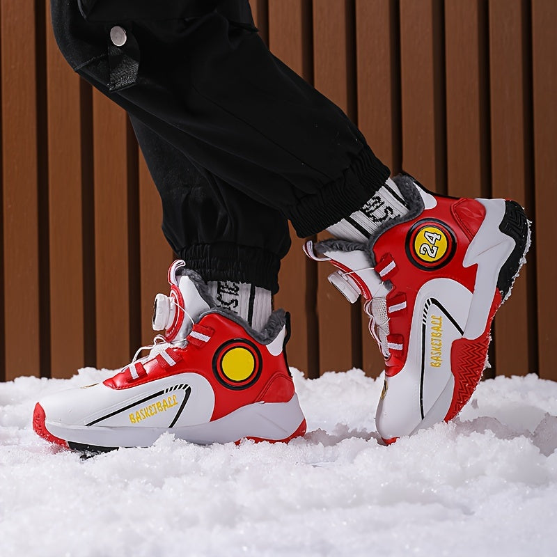 Kid's Basketball Shoes with Rotating Buckle and Plush Lining