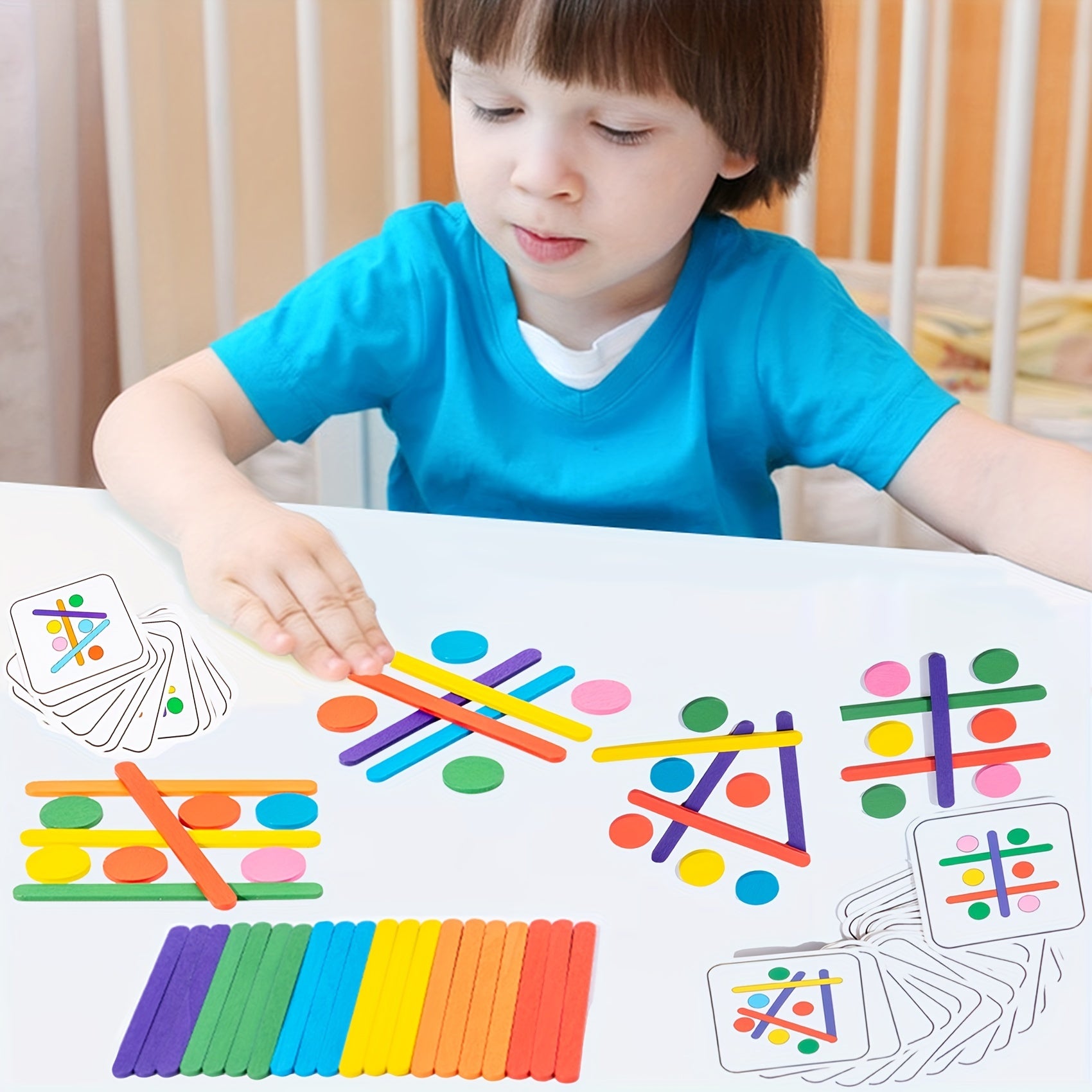Wooden Rainbow Stick Thinking Puzzle Toy Matching Game Montessori 