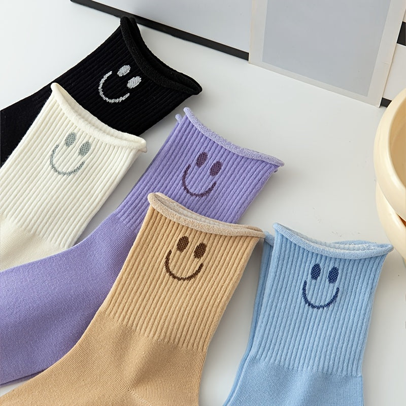 5 Pairs Smiling Face Print Socks Women's Stockings