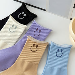 5 Pairs Smiling Face Print Socks Women's Stockings