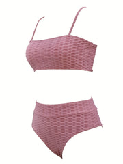Solid Spaghetti Straps Bikini Set High Cut Swimsuit
