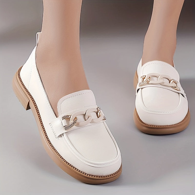 Women's Chain Decor Loafers Round Toe Slip On Shoes