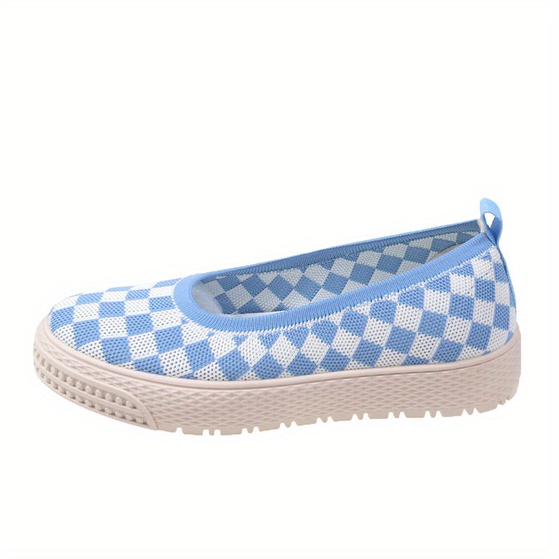 Women's Plaid Loafers Knit Slip On Shoes Comfortable Flats