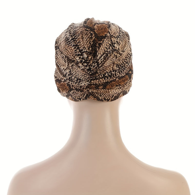 Snakeskin Print Turban Cap Lightweight Head Wrap