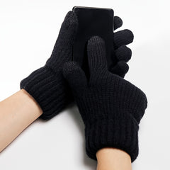 Double Layered Plush Knitted Touch Screen Gloves Winter Windproof