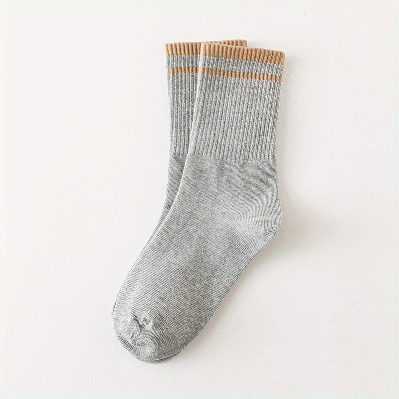 6 Pairs Striped Crew Socks Breathable All-match Women's Stockings & Hosiery